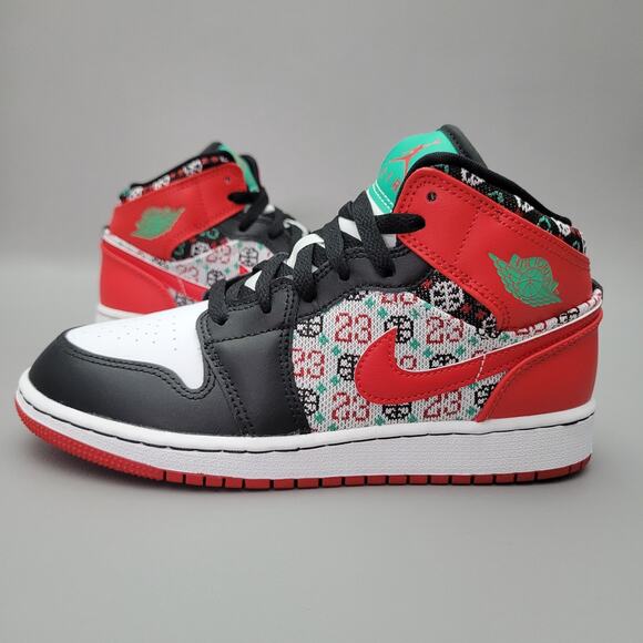 Nike Air Jordan 1 Mid SE Ugly Sweater White Green Red Black DM1208 150 Size 4.5Y - Picture 1 of 11
